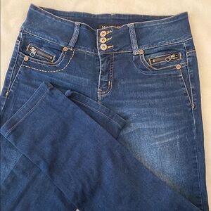 Indigo Blue Straight Leg Jeans with Subtle Fading
